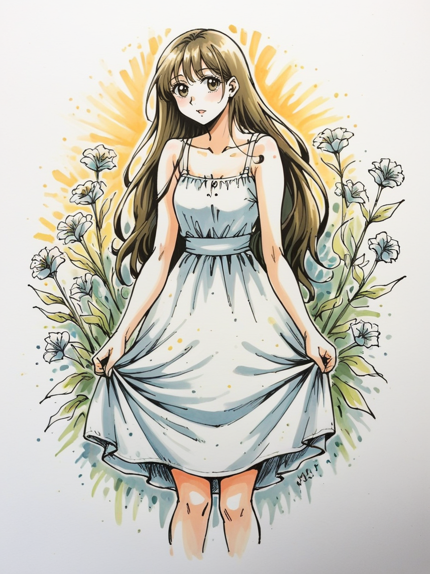 09436-2655067504-_lora_sk3tchw4t3rXLP2_0.7_ sk3tchw4t3r, 1girl, long hair, sundress, flowers.png